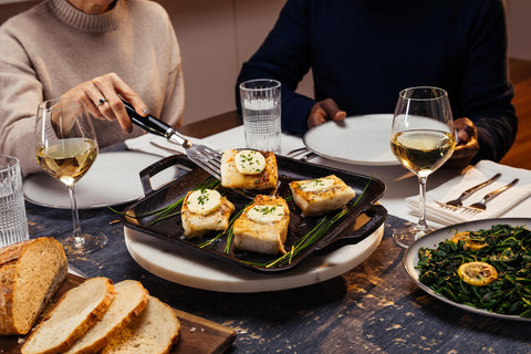 Lodge cast iron pan on stove showcasing durable heat retention and searing capability