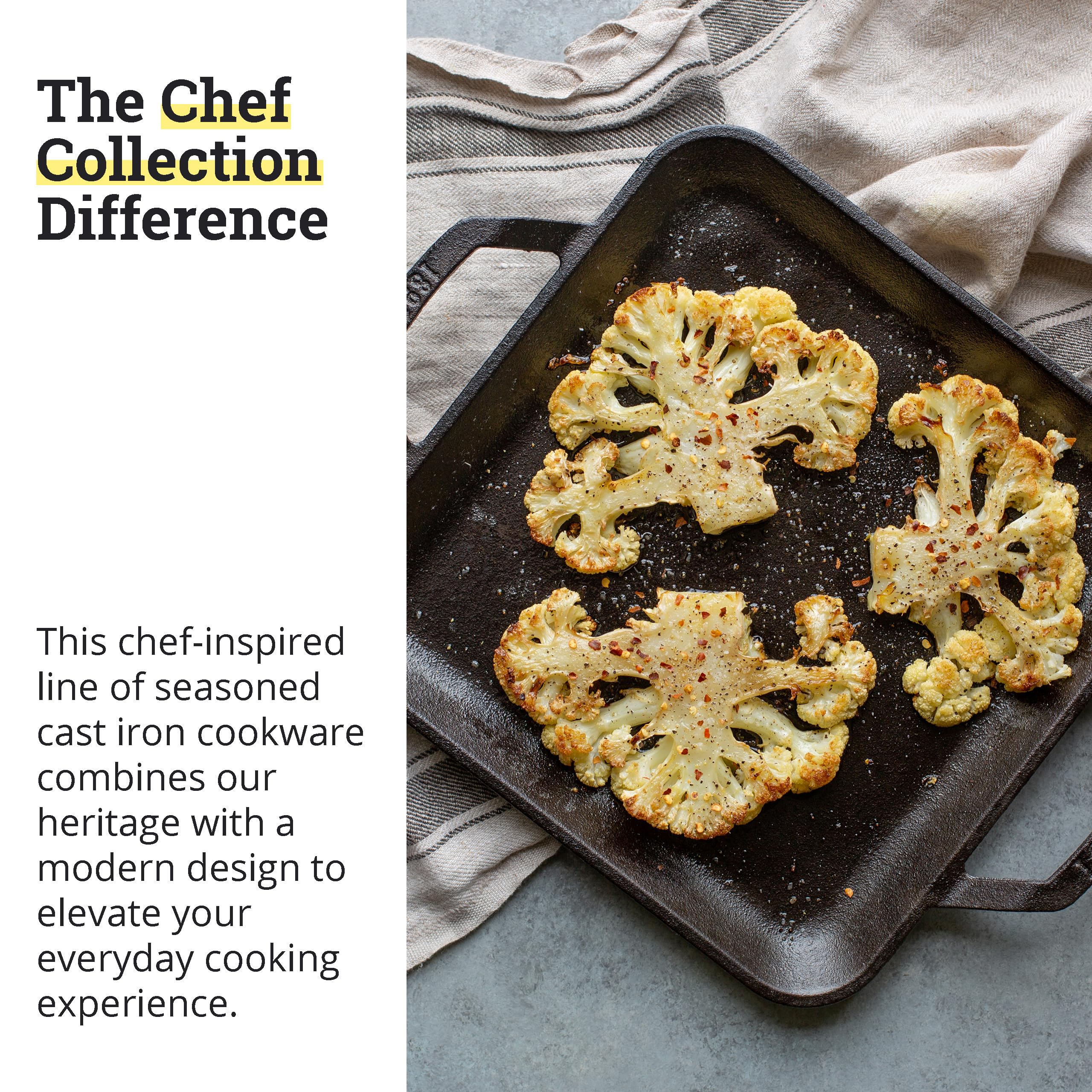 Lodge cast iron square griddle ready for oven or grill use.