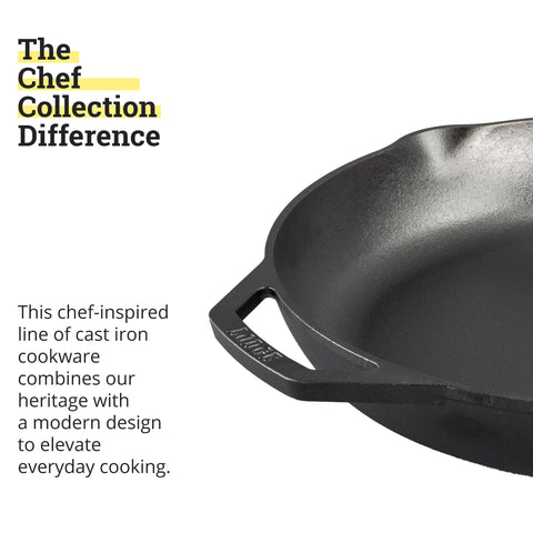 Lodge Chef Collection 14-Inch Skillet naturally seasoned surface promotes easy food release