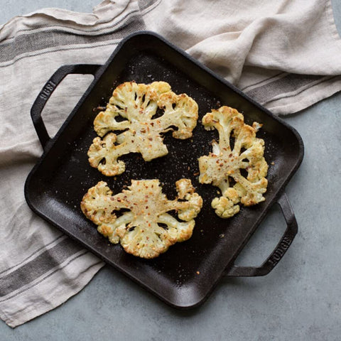 Lodge Chef Collection square griddle searing scallops for crisp crust.
