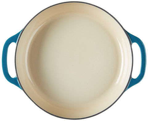 Lodge cornflower blue interior enamel resists sticking for better searing