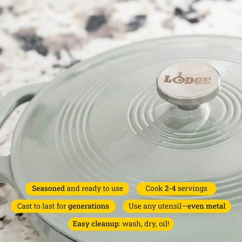 Interior enamel of Lodge Desert Sage promotes easy release and cleaning.