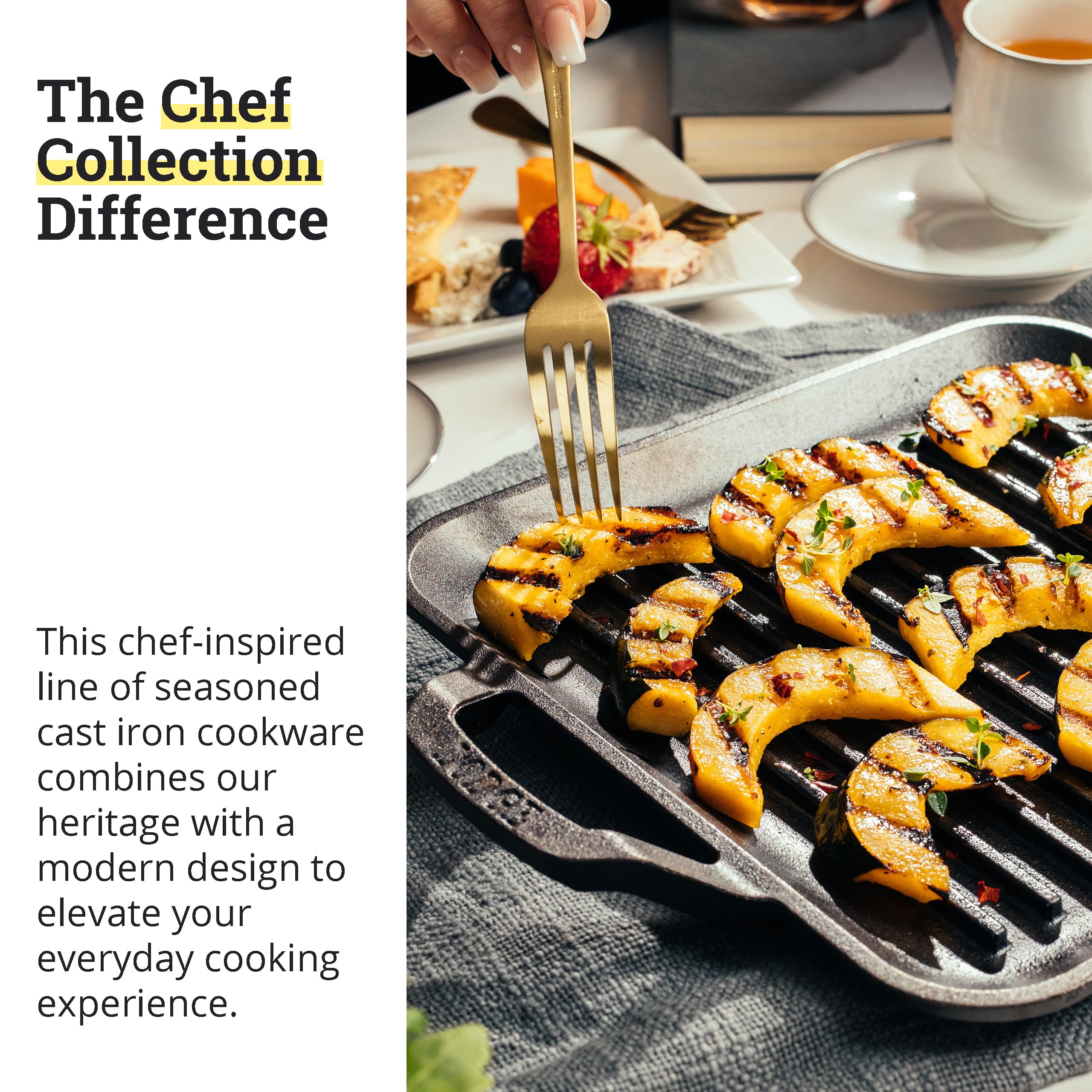 Lodge elevated ribbed surface promotes better sear and fat drainage