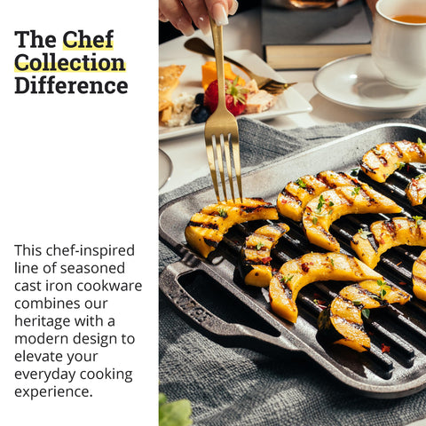 Lodge elevated ribbed surface promotes better sear and fat drainage