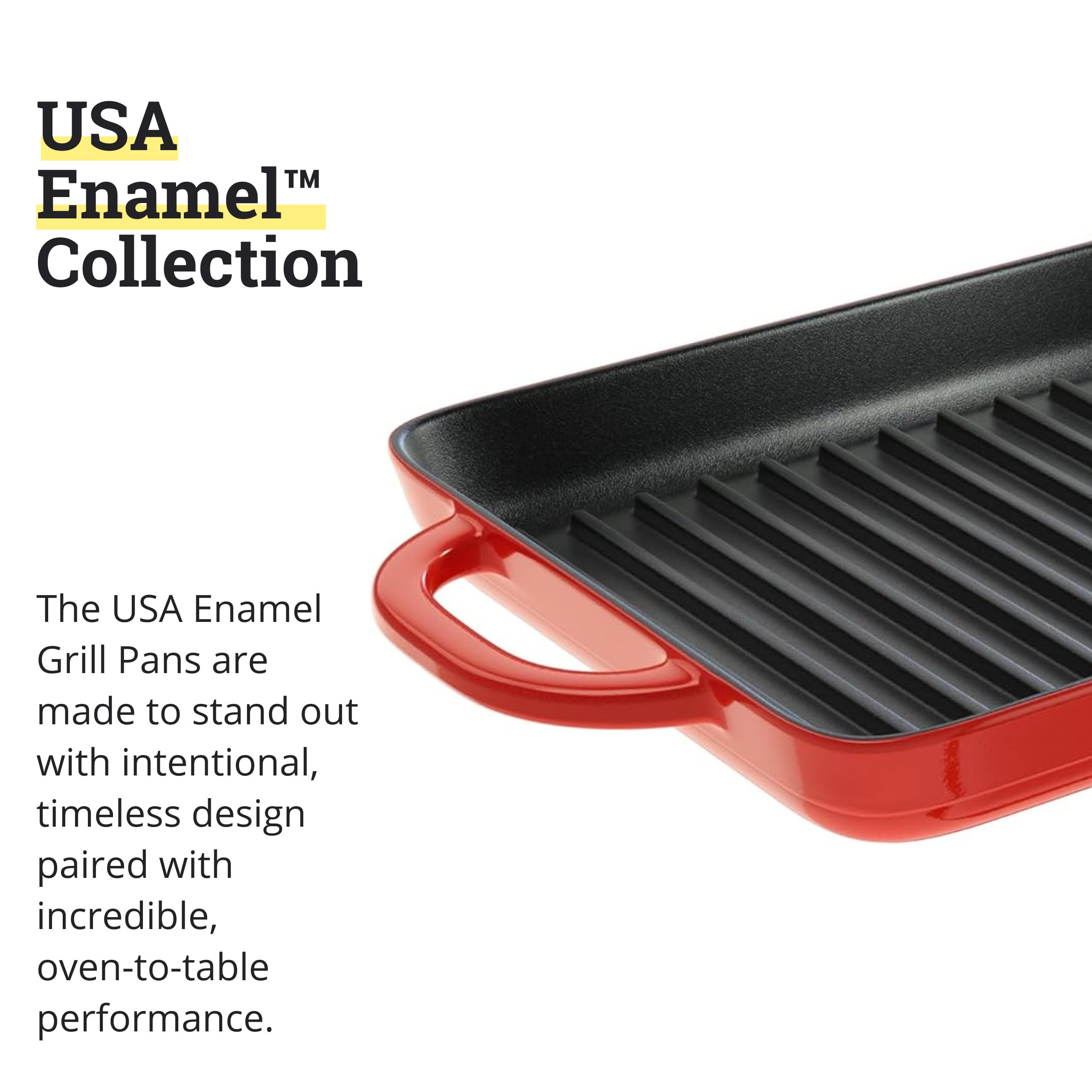 Lodge enamel grill pan on grill, offering authentic marks and great heat retention.