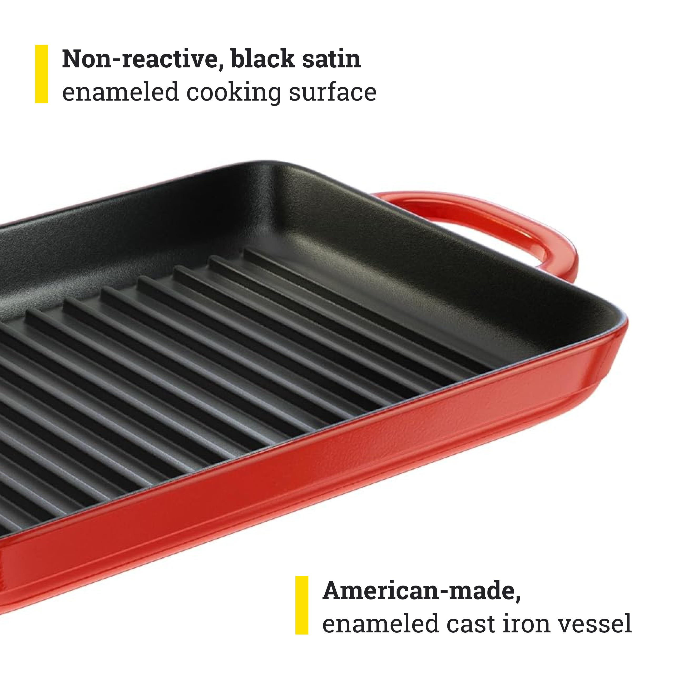 Lodge enamel grill pan in oven delivering even browning and versatile cooking.