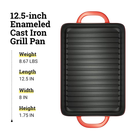 Lodge enamel grill pan over campfire enabling versatile outdoor cooking.