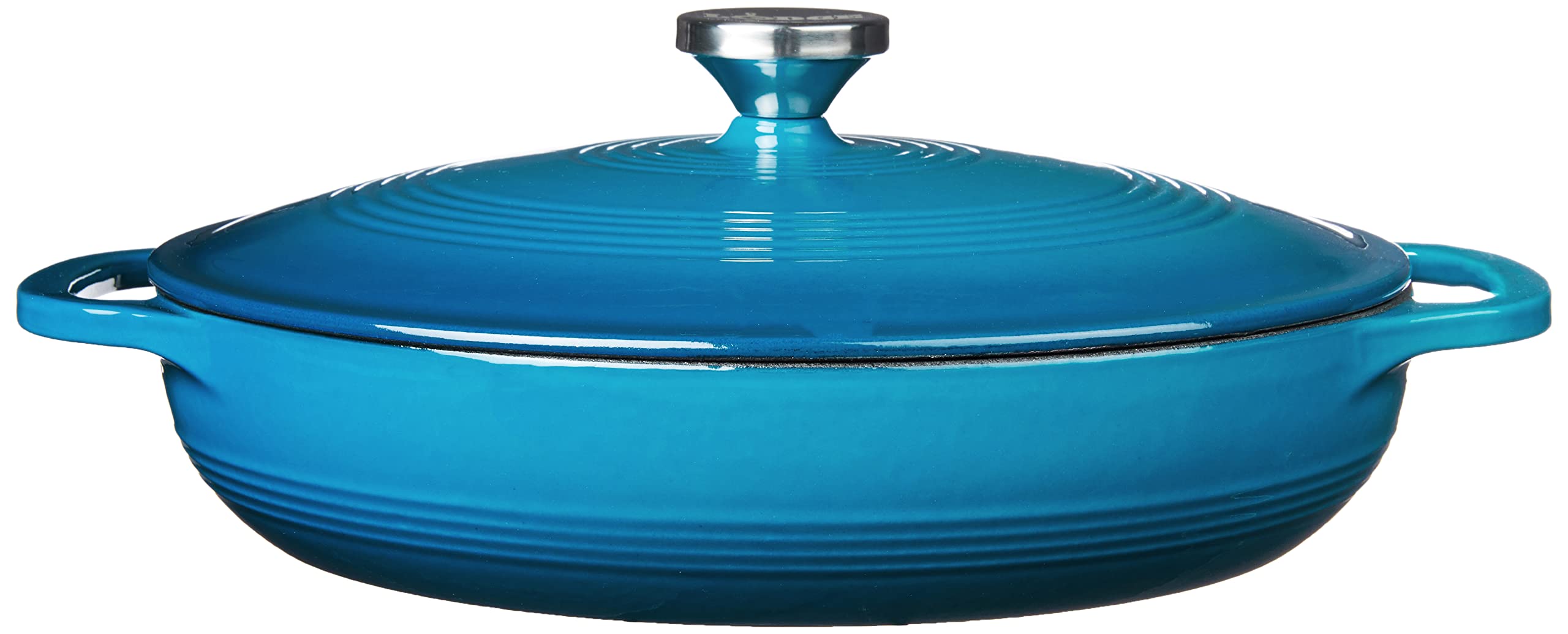 Lodge enamelled casserole with dual handles—easy grip for serving hot meals