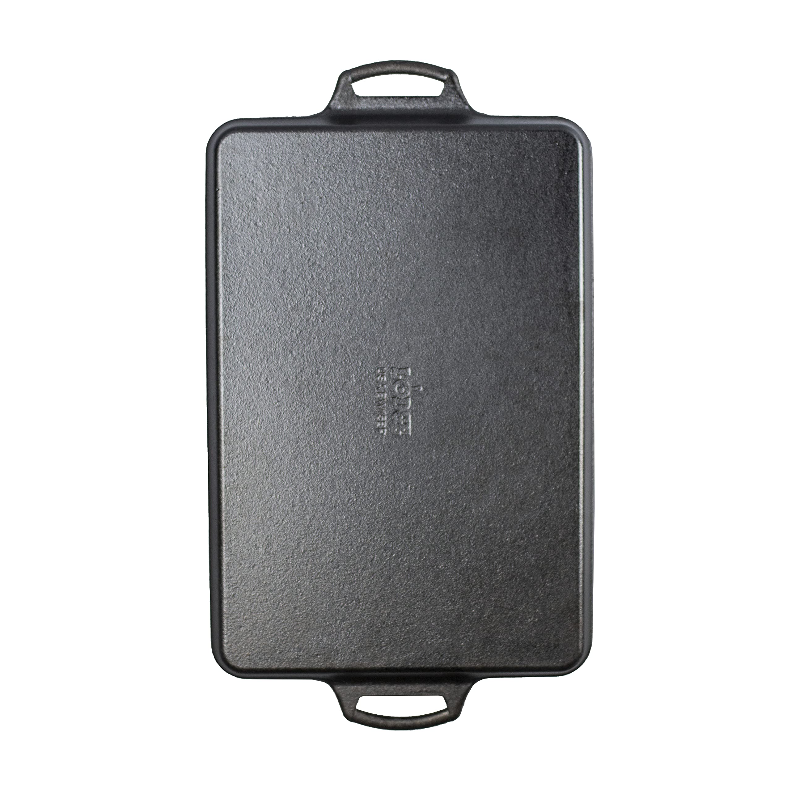 Lodge pan provides even heat distribution across the cooking surface.