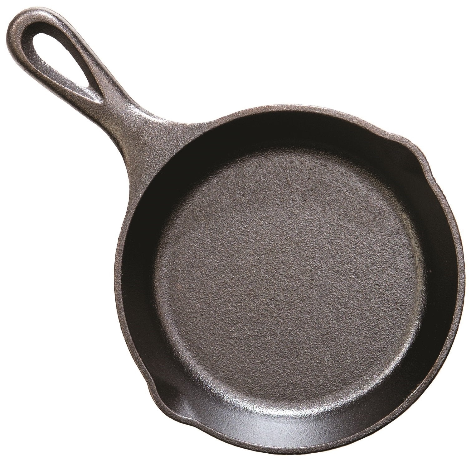 Lodge H5MS mini skillet side view showing easy grip and handling.