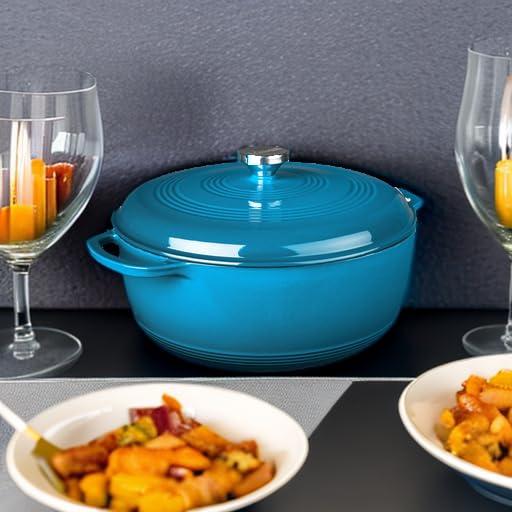 Lodge porcelain enamel interior offers a smooth, non-reactive cooking surface.