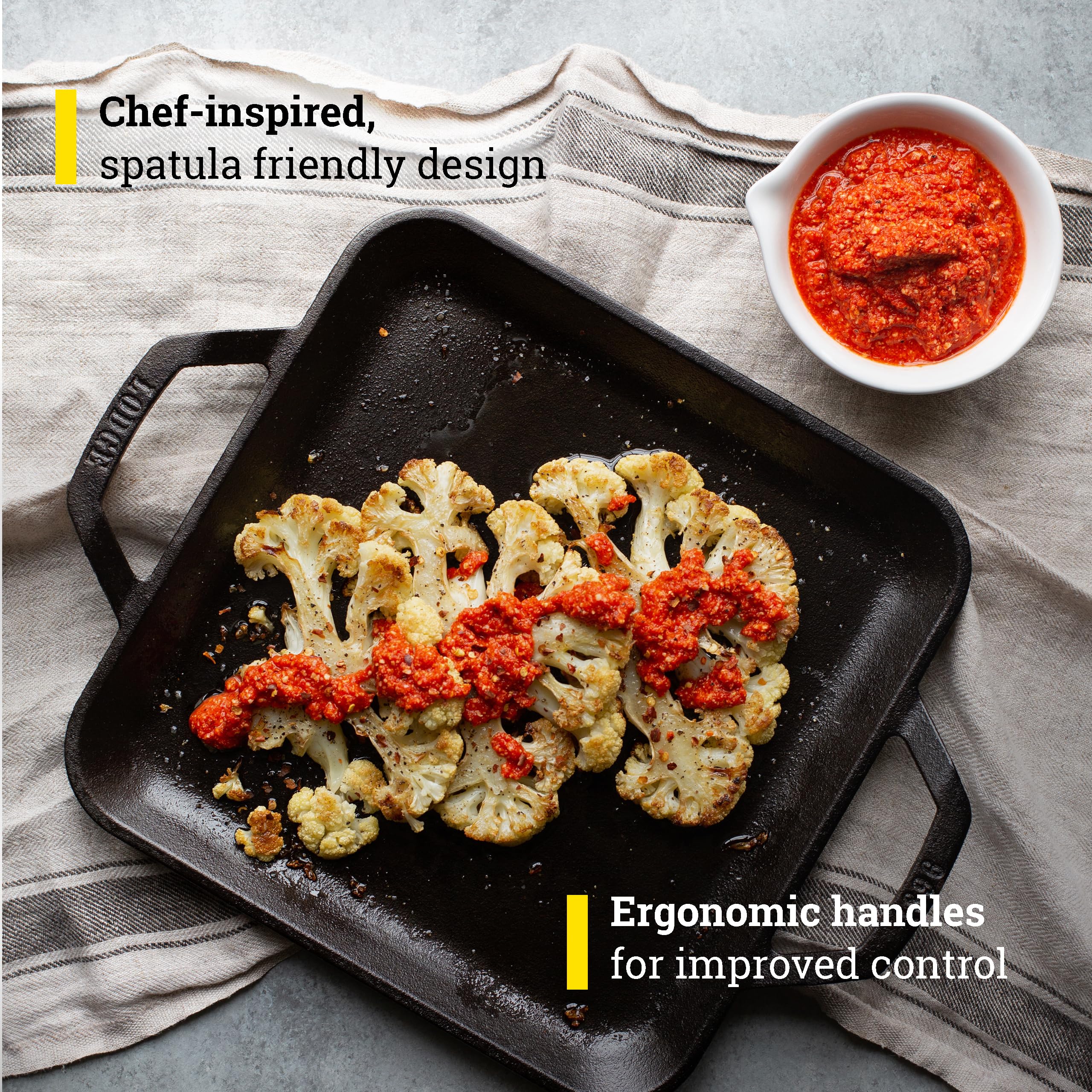 Lodge square griddle on grill outdoors for versatile cooking.