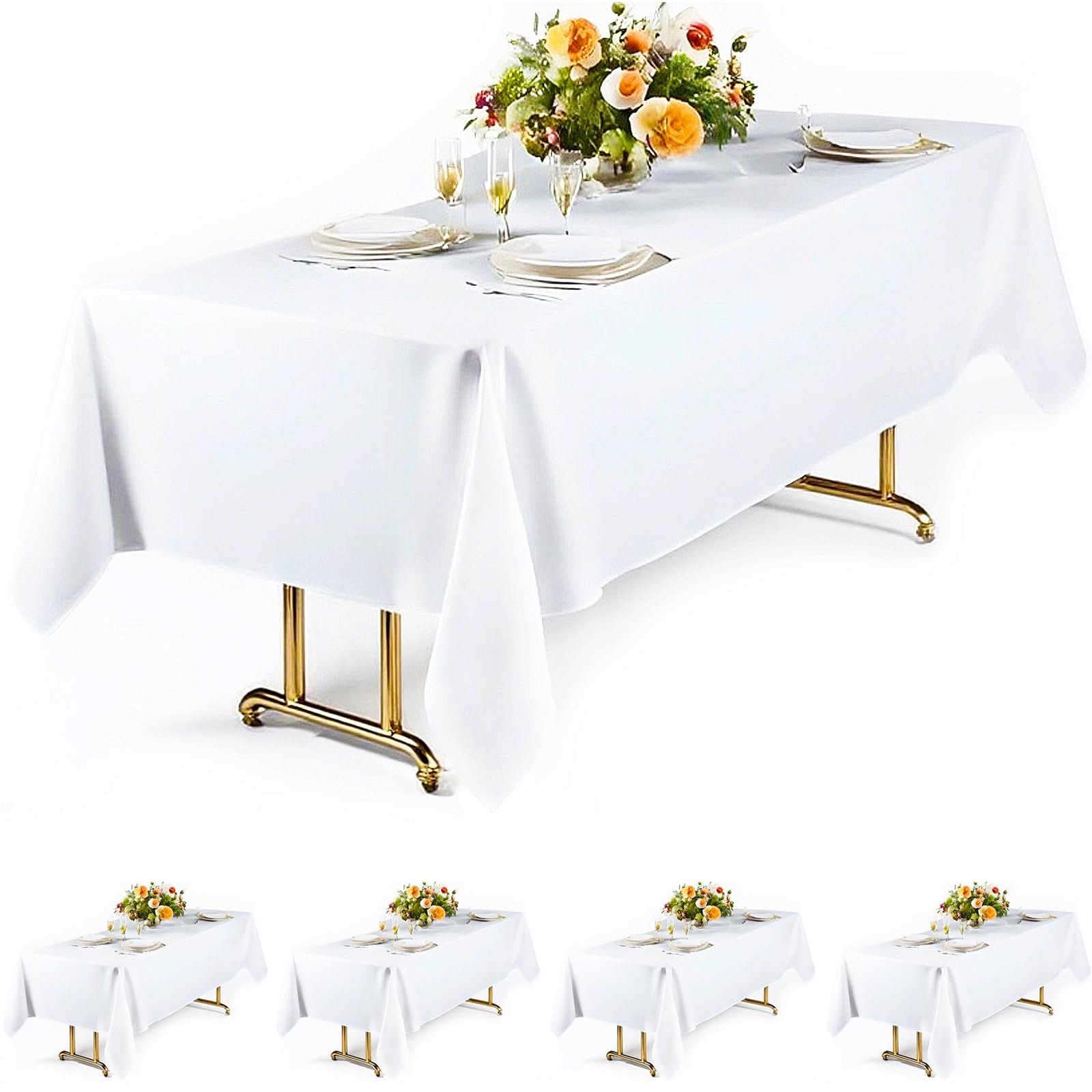 Lodmemo white table cloth 60x102 inch on rectangular table for elegant dining.