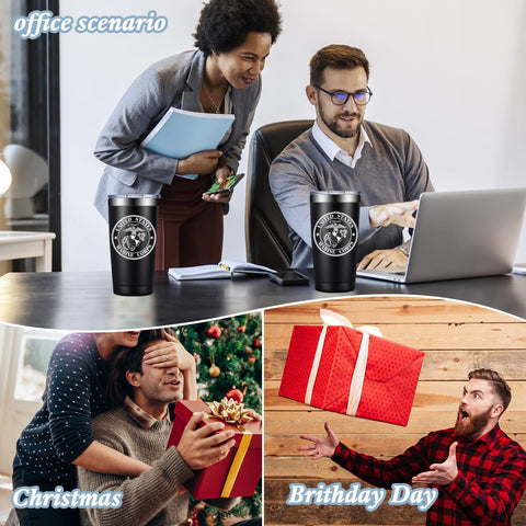 Loecuxe Marine Corps tumbler double-wall insulation aids temperature control.