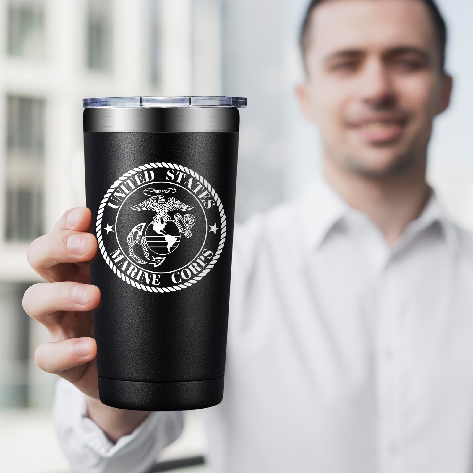 Loecuxe Marine Corps tumbler gift box setup ready for gifting.