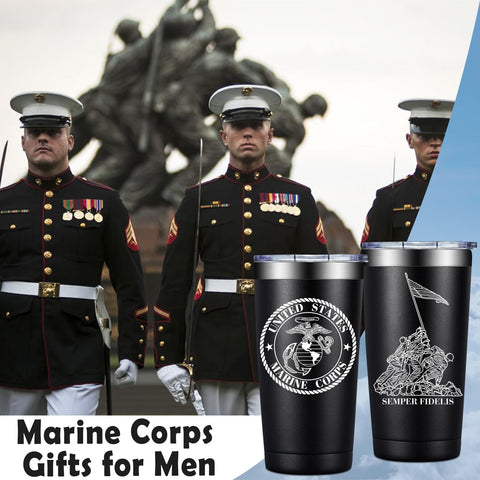Loecuxe Marine Corps tumbler lid-open view shows easy sipping design.
