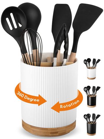 LoeJan 3-compartment utensil holder with rotating base for quick access.