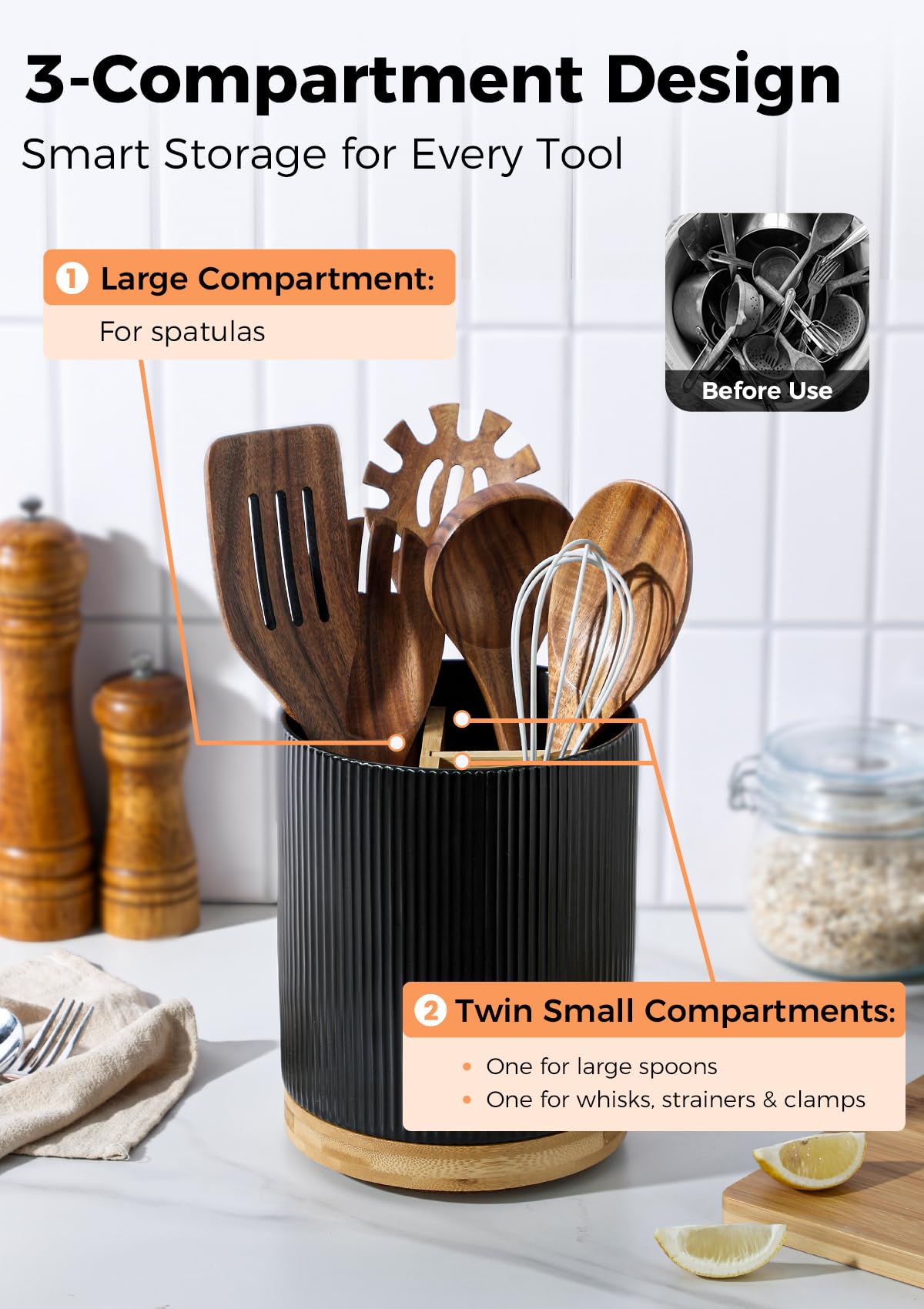 LoeJan ceramic utensil organizer offers a plastic-free storage option