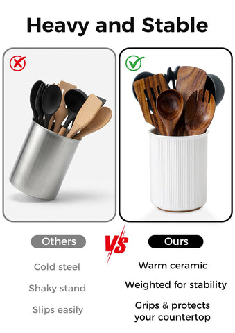 LoeJan nonporous ceramic surface resists stains and wipes clean after use.