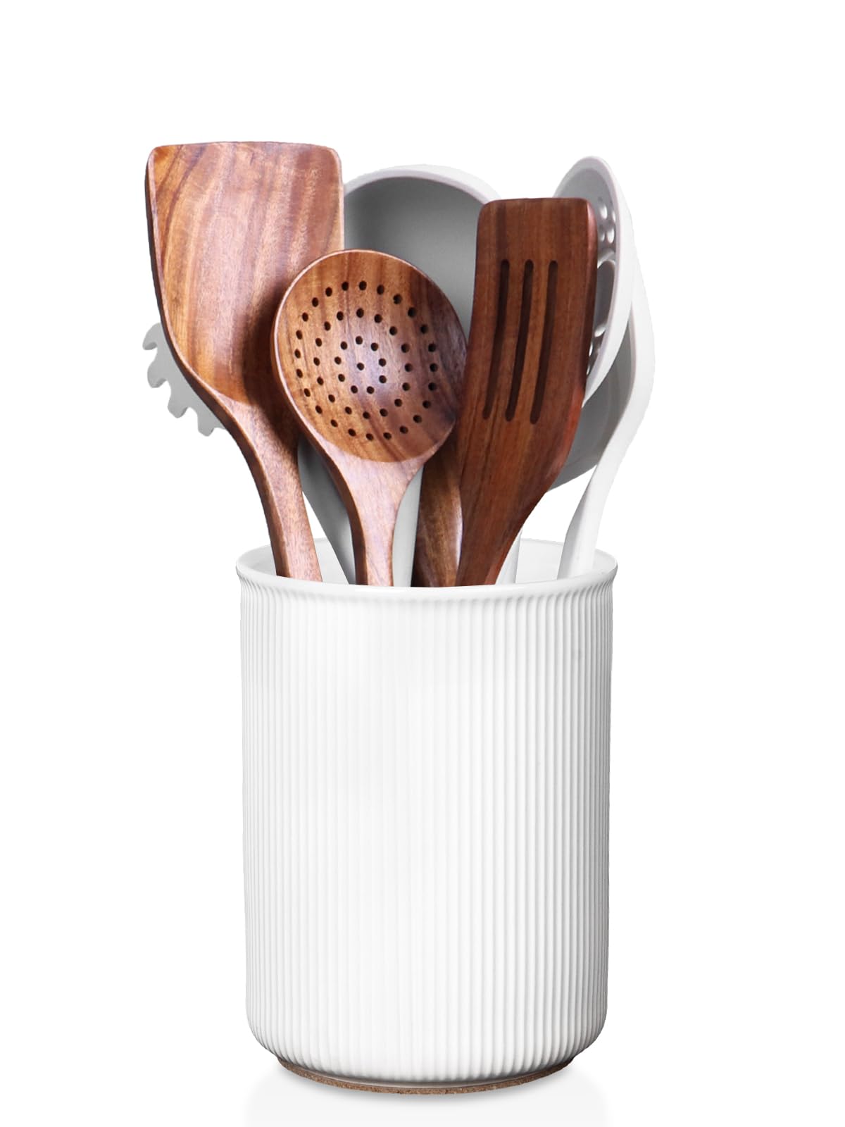 LoeJan Utensil Holder extra-large white keeps counter clutter under control.