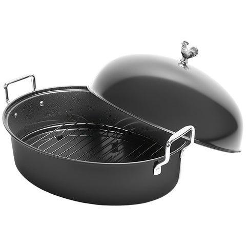 LOEUO 32L oval roaster pan with lid for even heat and juicy results.