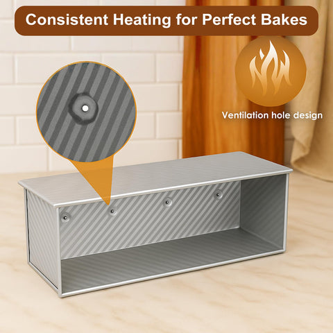 Logario loaf pan vented base promotes moisture release for crisper crusts