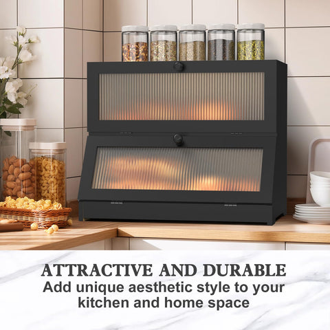 LOHASOK bamboo bread box magnetic seal close-up for secure, easy access