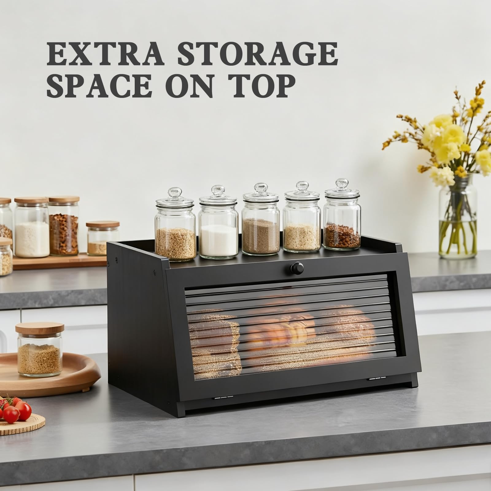 LOHASOK Bread Box magnetic seal provides secure one-handed access