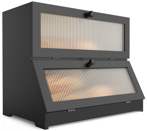 LOHASOK double-layer bamboo bread box front window showing contents at a glance and fresh look