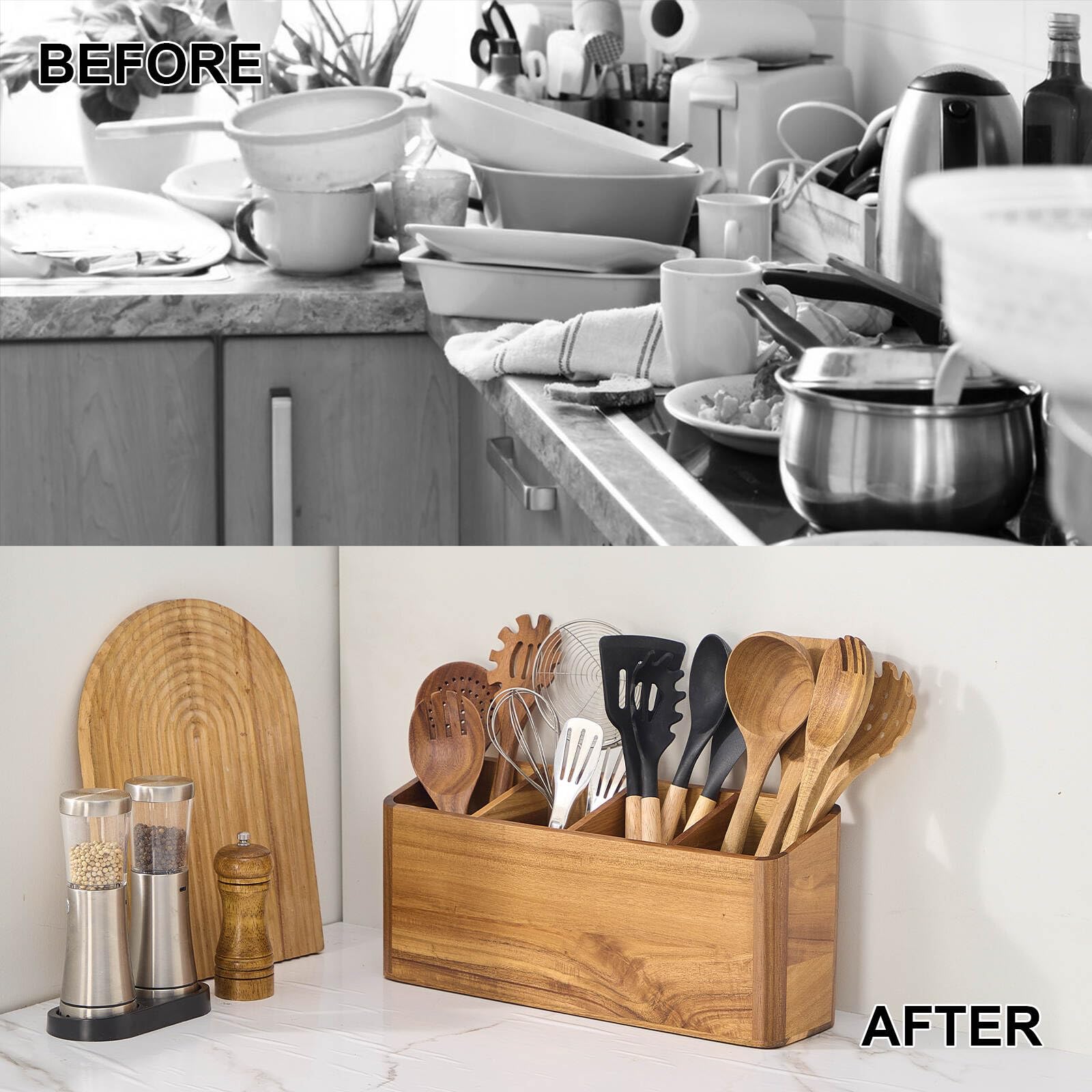 LOHONER four-compartment holder keeps spoons, spatulas, whisks and tongs neatly arranged