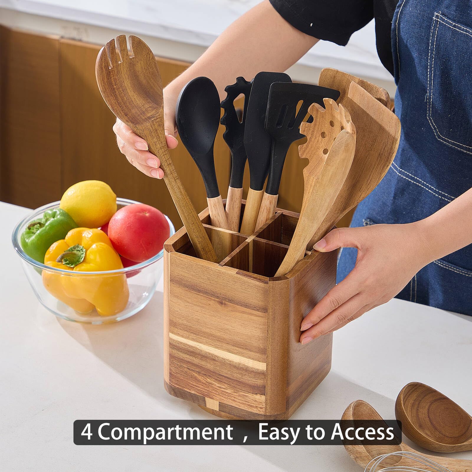 LOHONER natural acacia finish highlights wood grain on countertops.