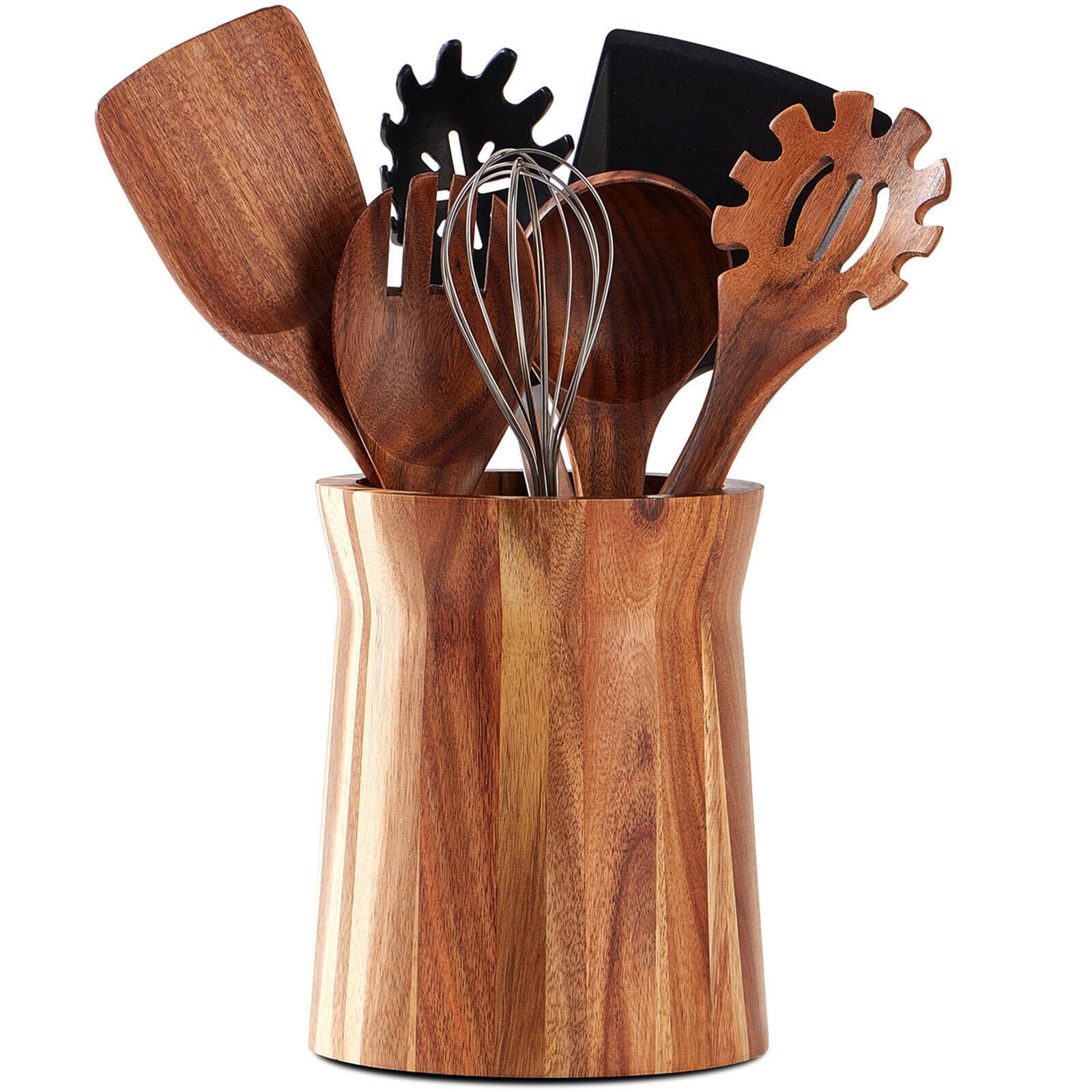 LOHONER wooden utensil holder with 360° rotation keeps utensils within easy reach while cooking.
