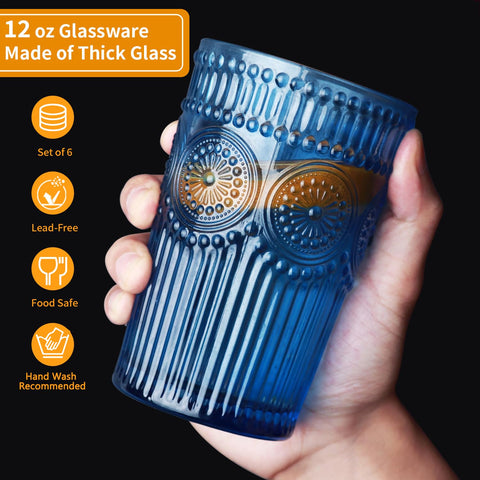 Loivttvv embossed ribbed glass with sunflower pattern adds elegant table appeal.