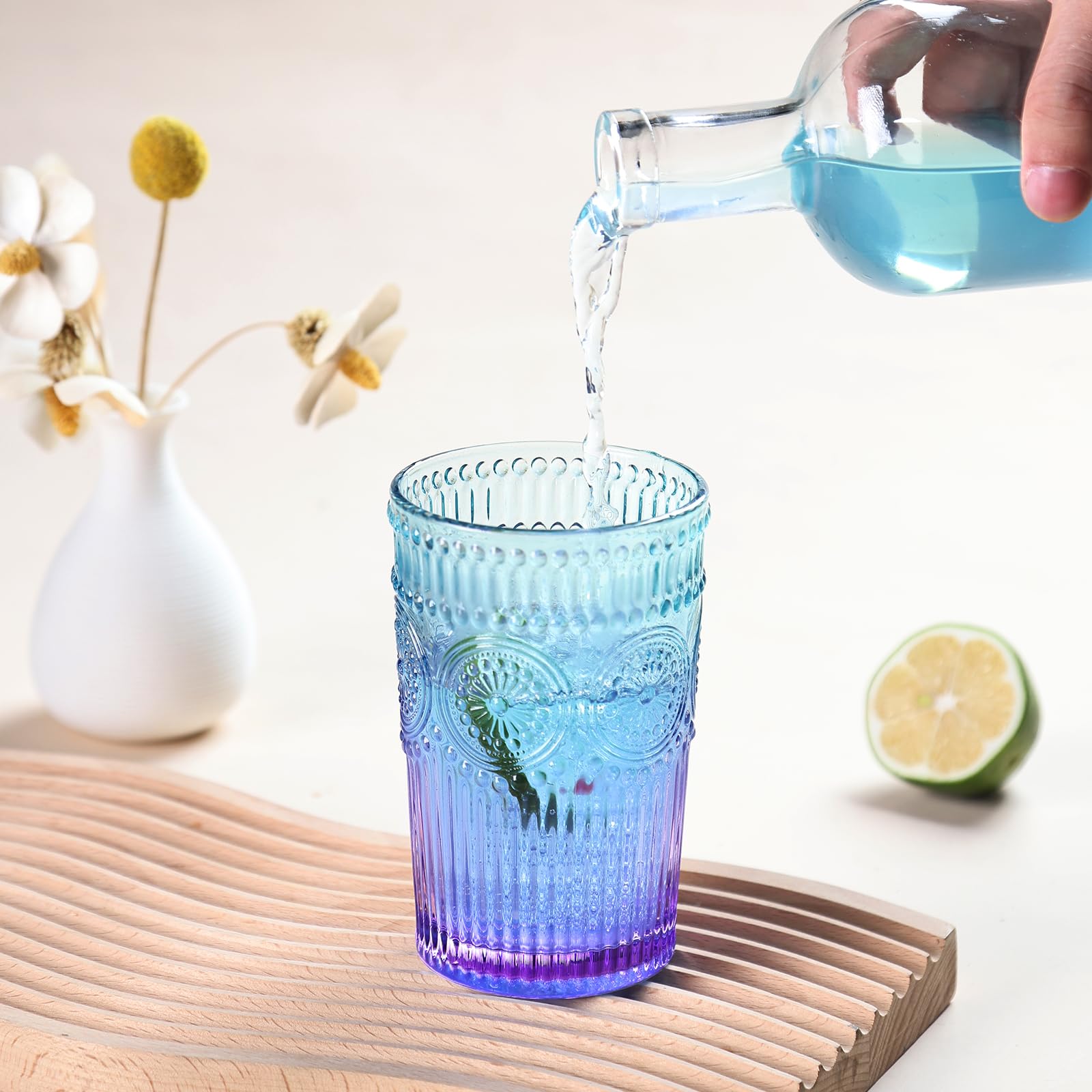 Loivttvv embossed ribbed glassware texture enhances stylish service.