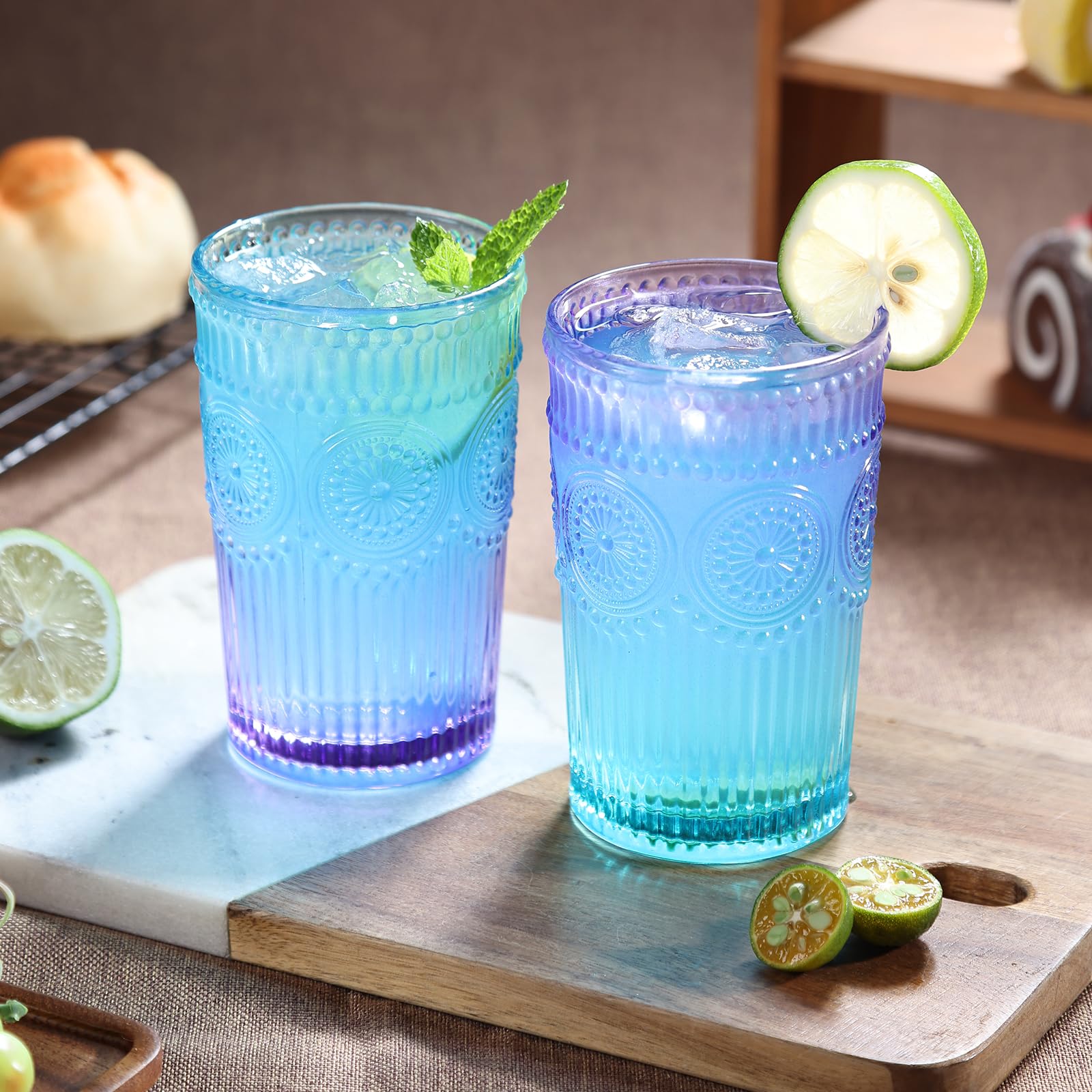 Loivttvv vintage glasses with hobnail embossing and sunflower motif for elegant dinners.