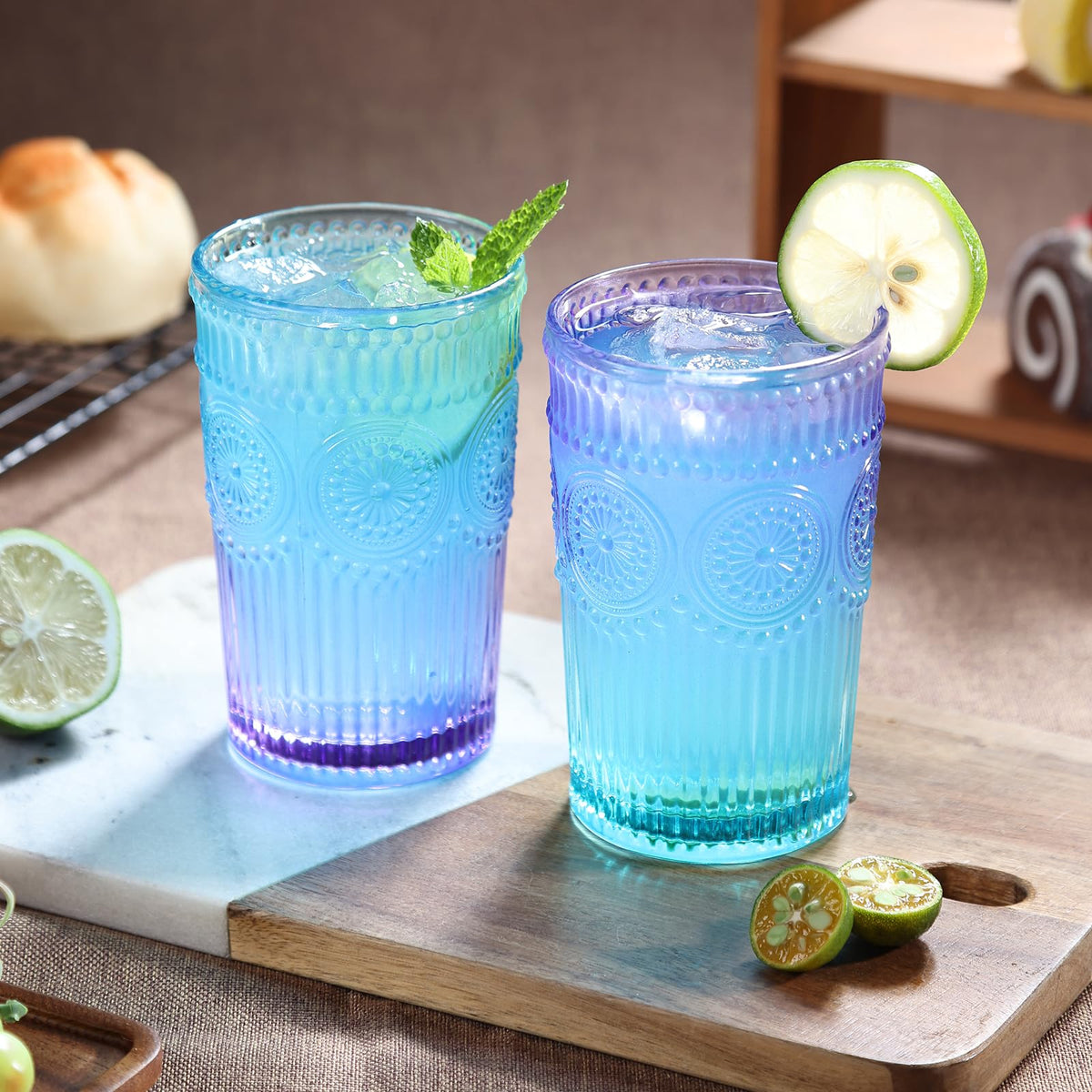 Loivttvv vintage glasses with hobnail embossing and sunflower motif for elegant dinners.