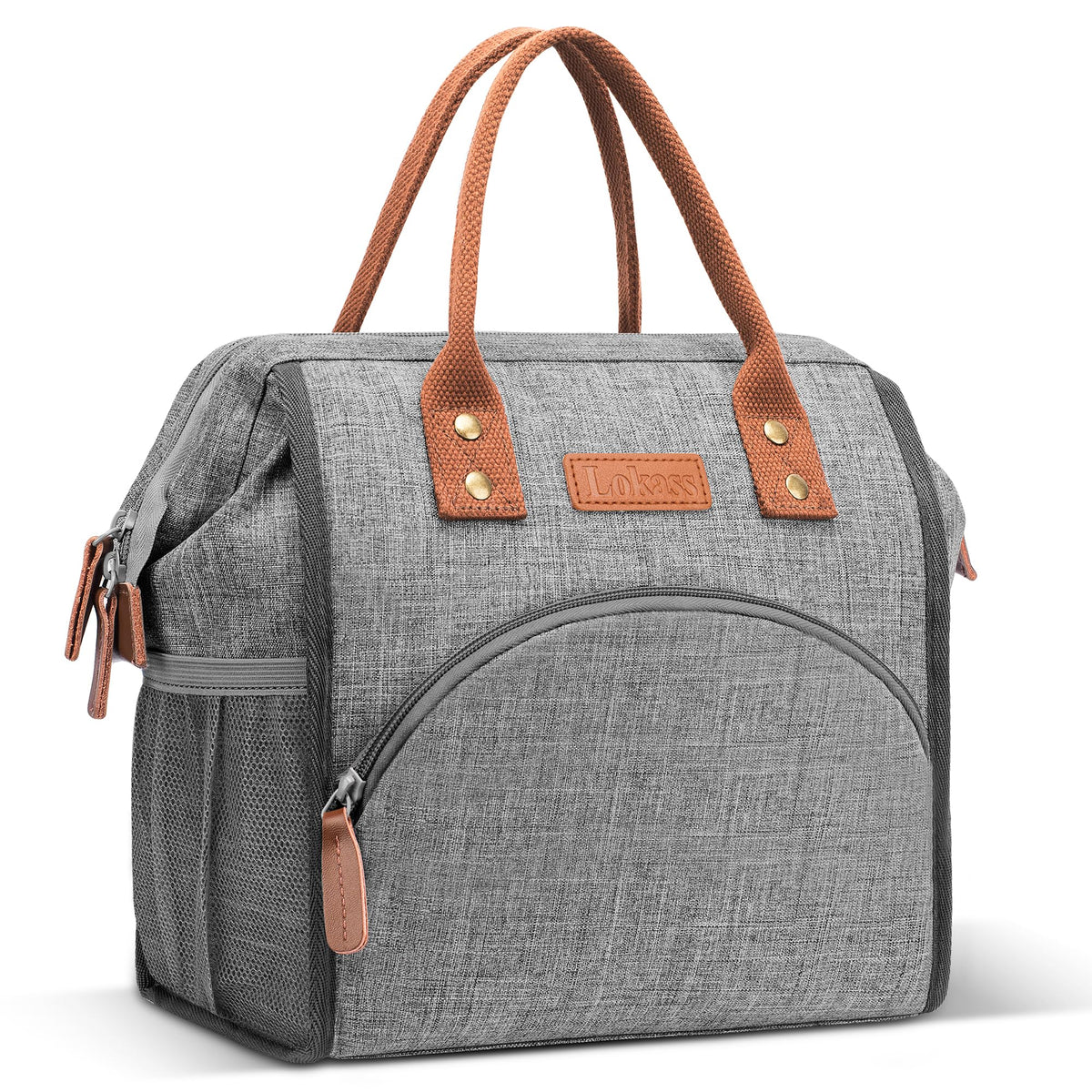 LOKASS insulated lunch bag grey close-up showing durable lining for freshness