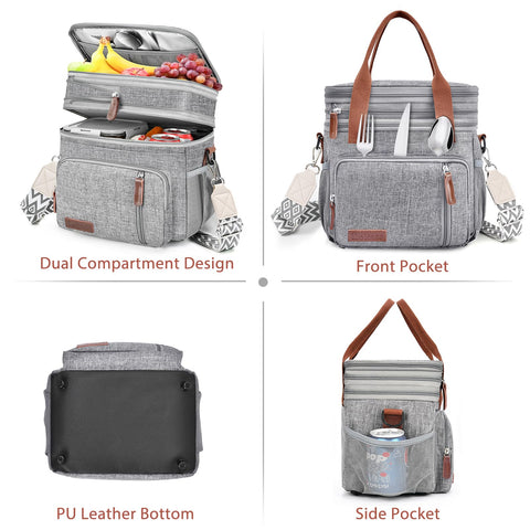LOKASS lunch bag durable exterior with reinforced stitching and sturdy handles.