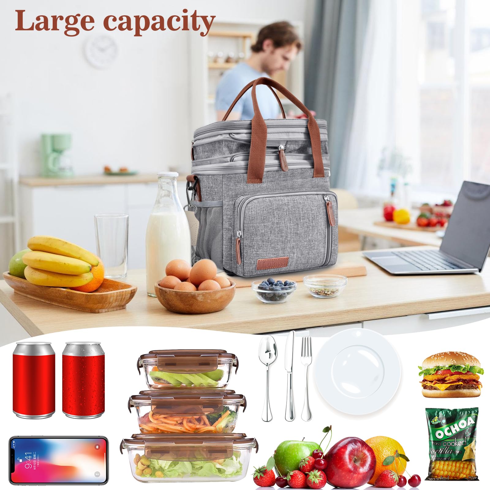 LOKASS lunch bag features 6mm insulation to keep food hot or cold all day.