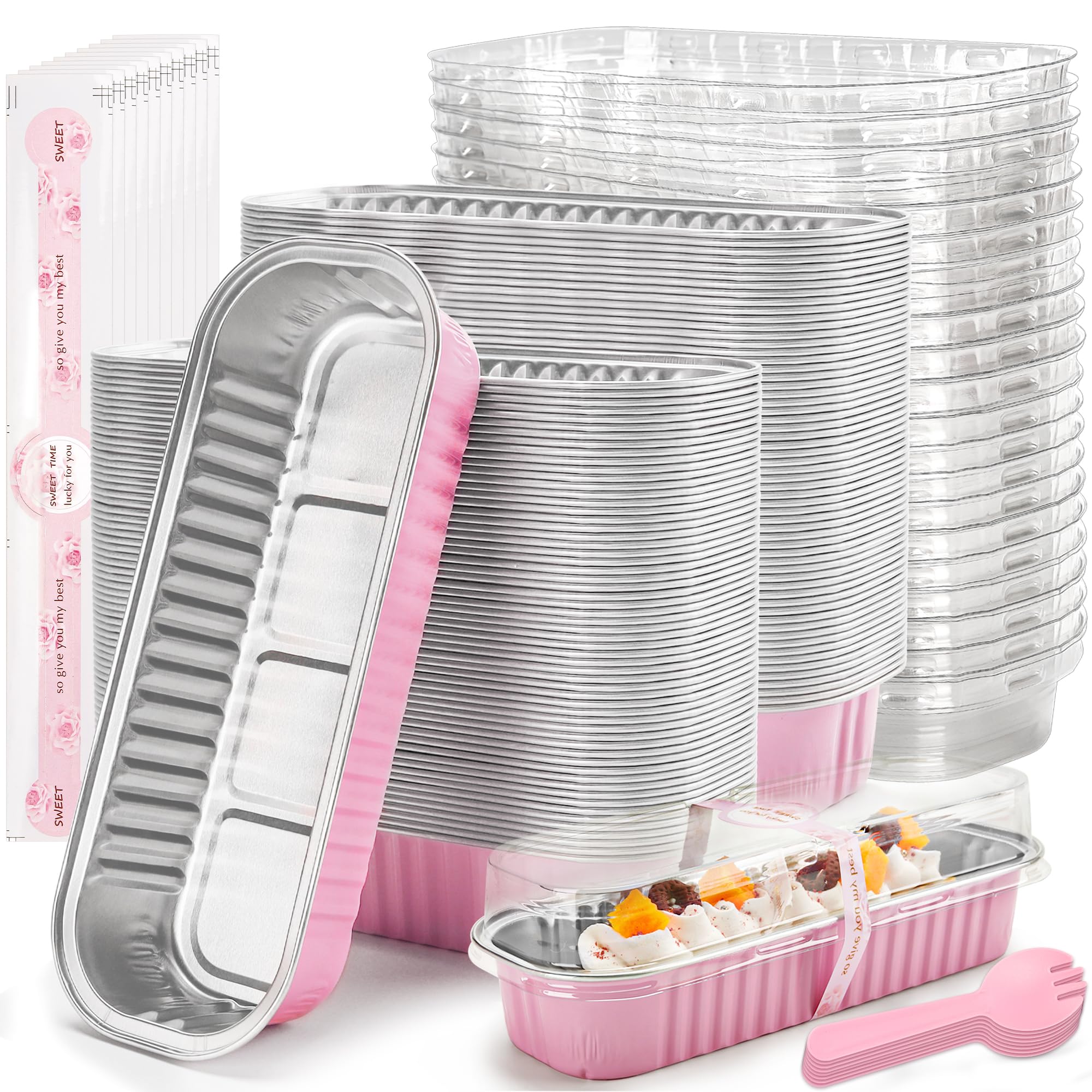 LOKQING pink mini loaf pans with lids set up for party desserts