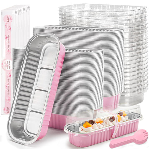 LOKQING pink mini loaf pans with lids set up for party desserts