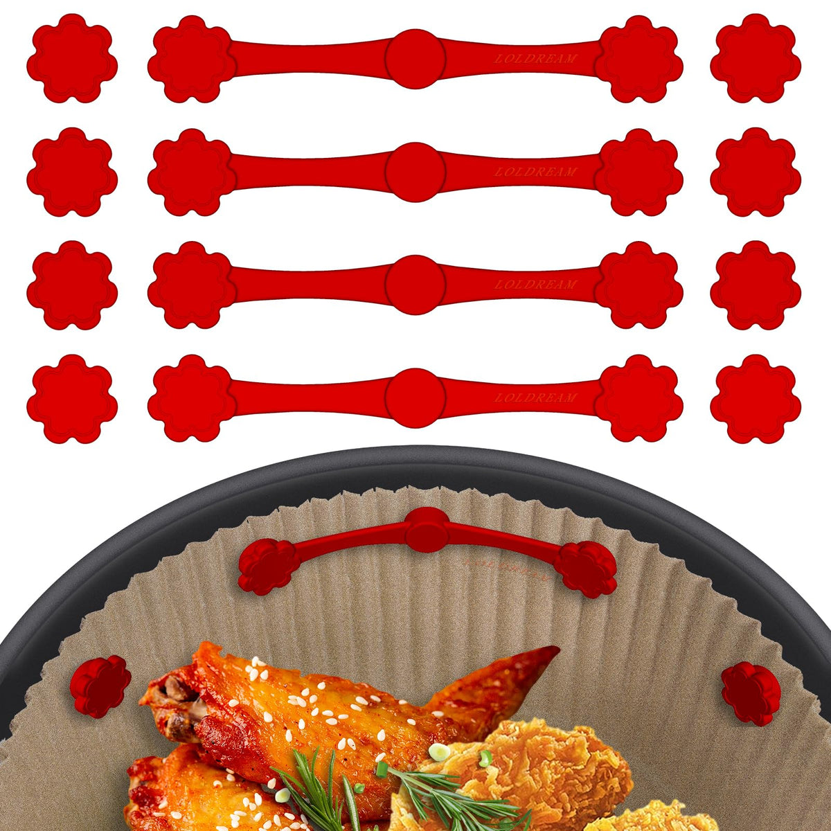LOLDREAM 12pcs air fryer magnets secure parchment for safer cooking.