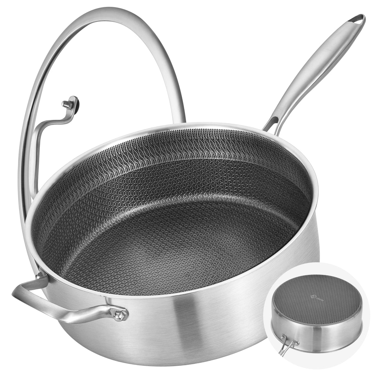 LOLYKITCH 7 quart hybrid pan with lid for even browning and cooking
