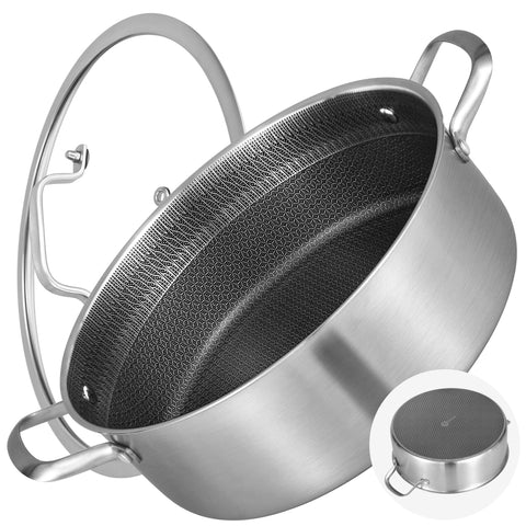 LOLYKITCH 7qt tri-ply pan with lid for efficient, even heating.