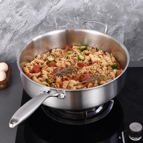 Lollykitch tri-ply design improves heat distribution for efficient cooking.