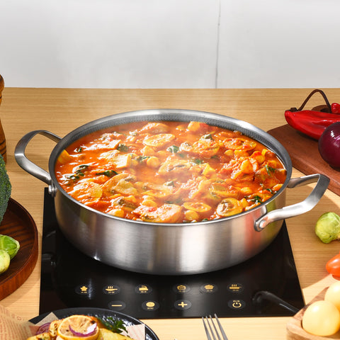 LOLYKITCH heavy-duty tri-ply construction withstands busy weeknight cooking.