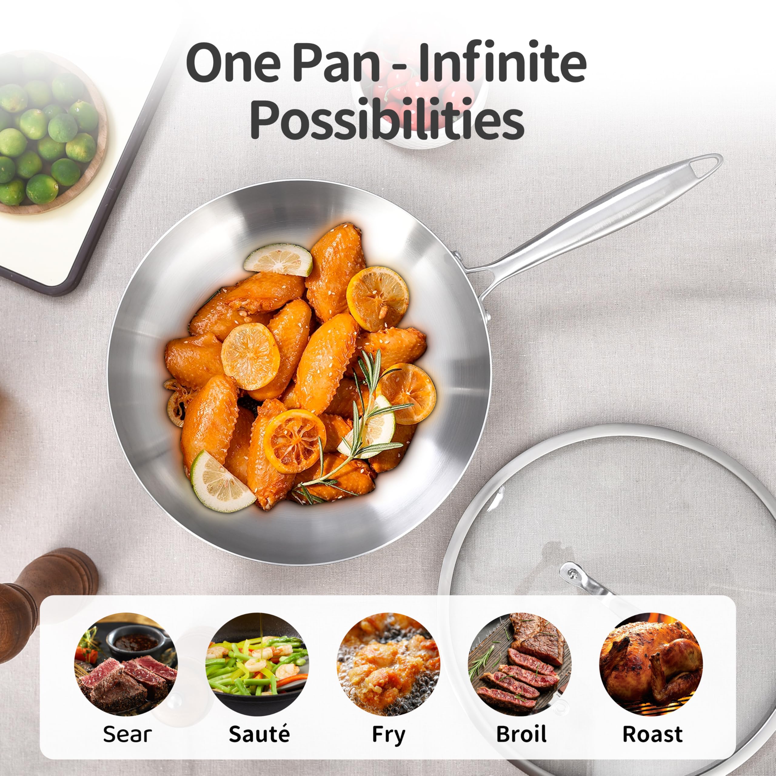 LOLYKITCH induction-compatible pan works on modern stovetops for versatile cooking.
