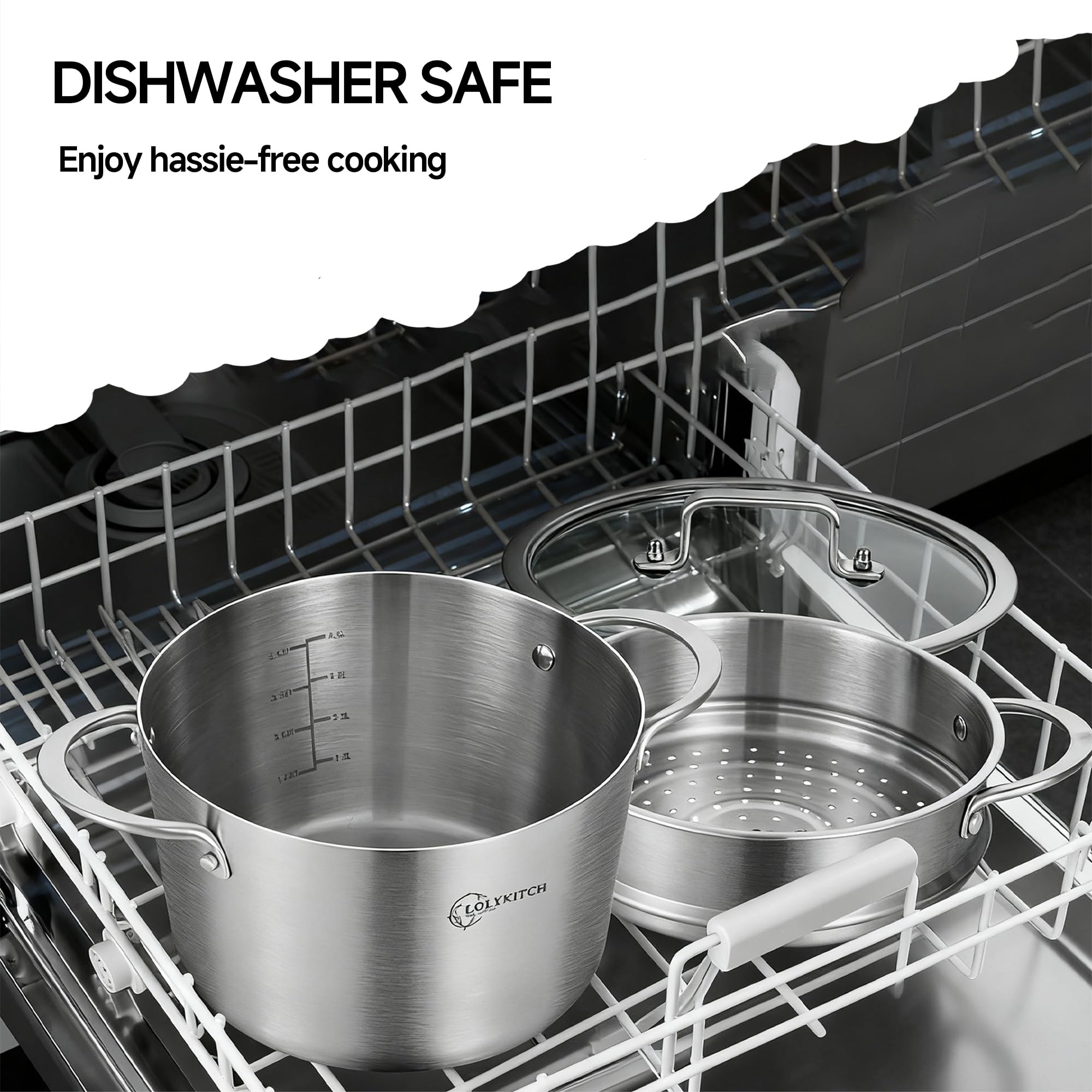 LOLYKITCH Induction-ready cookware works on all stove tops for versatility.