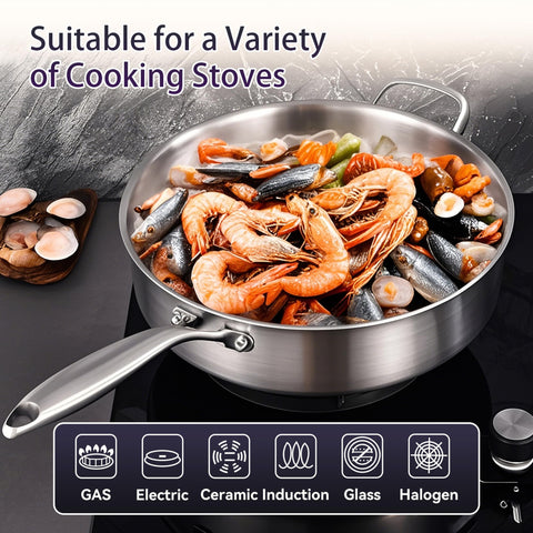 Lollykitch induction-ready pan works on all stoves for versatile cooking.
