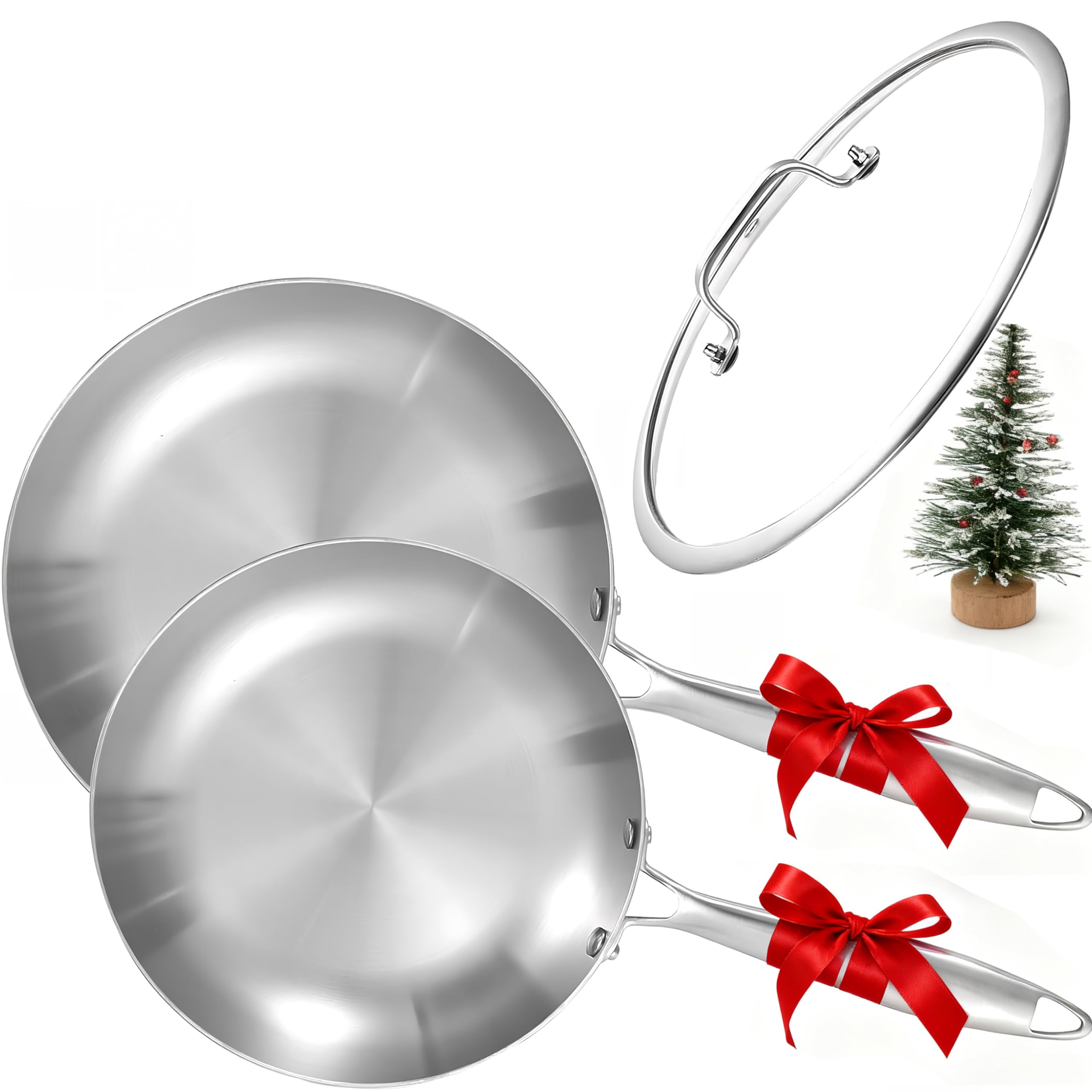 LOLYKITCH tri-ply frying pan eight-and-a-half inch with lid delivers even heating for delicate eggs.